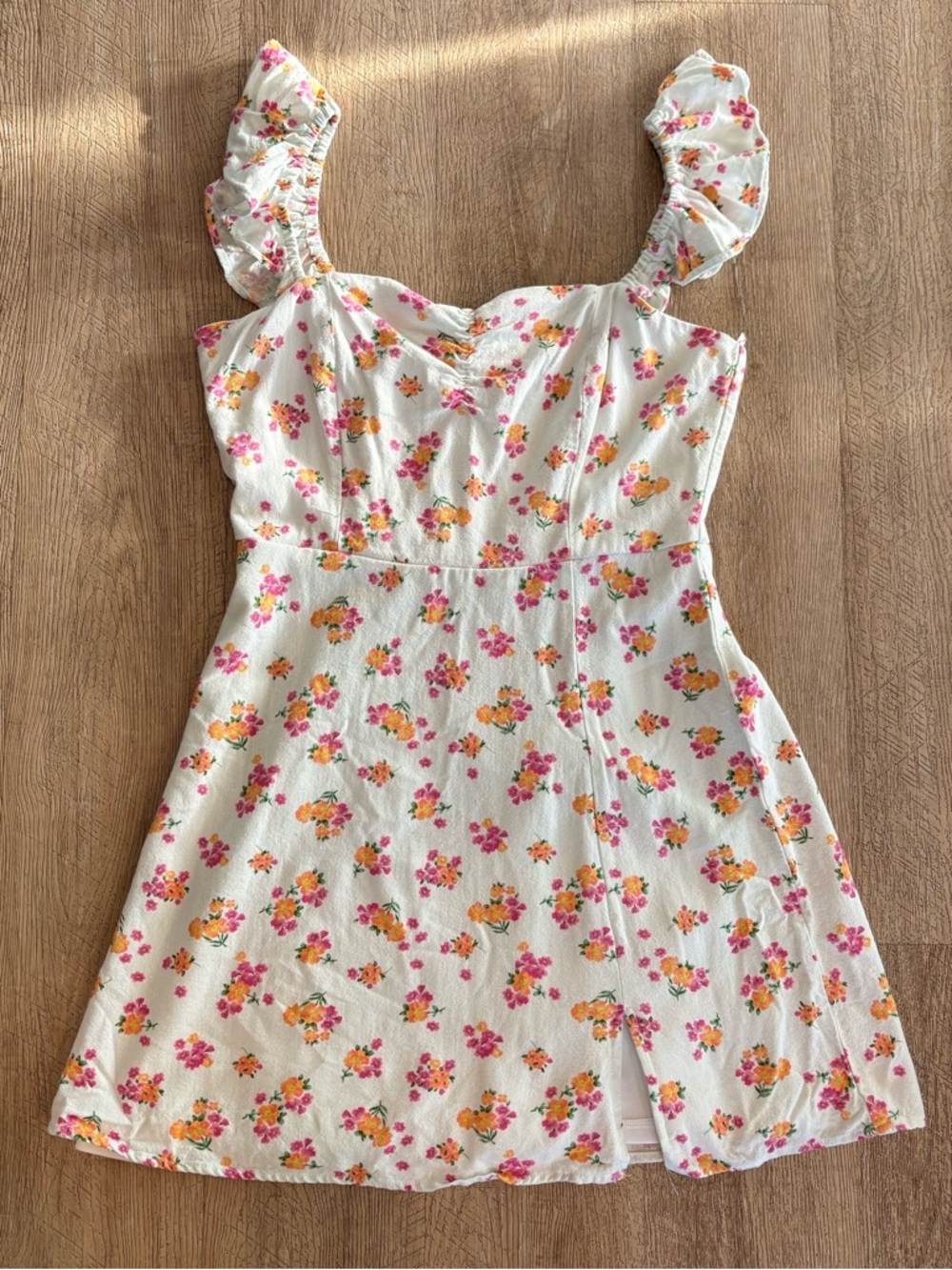Altar’d State White Floral Mini Dress with Ruffle Sleeves Size Medium